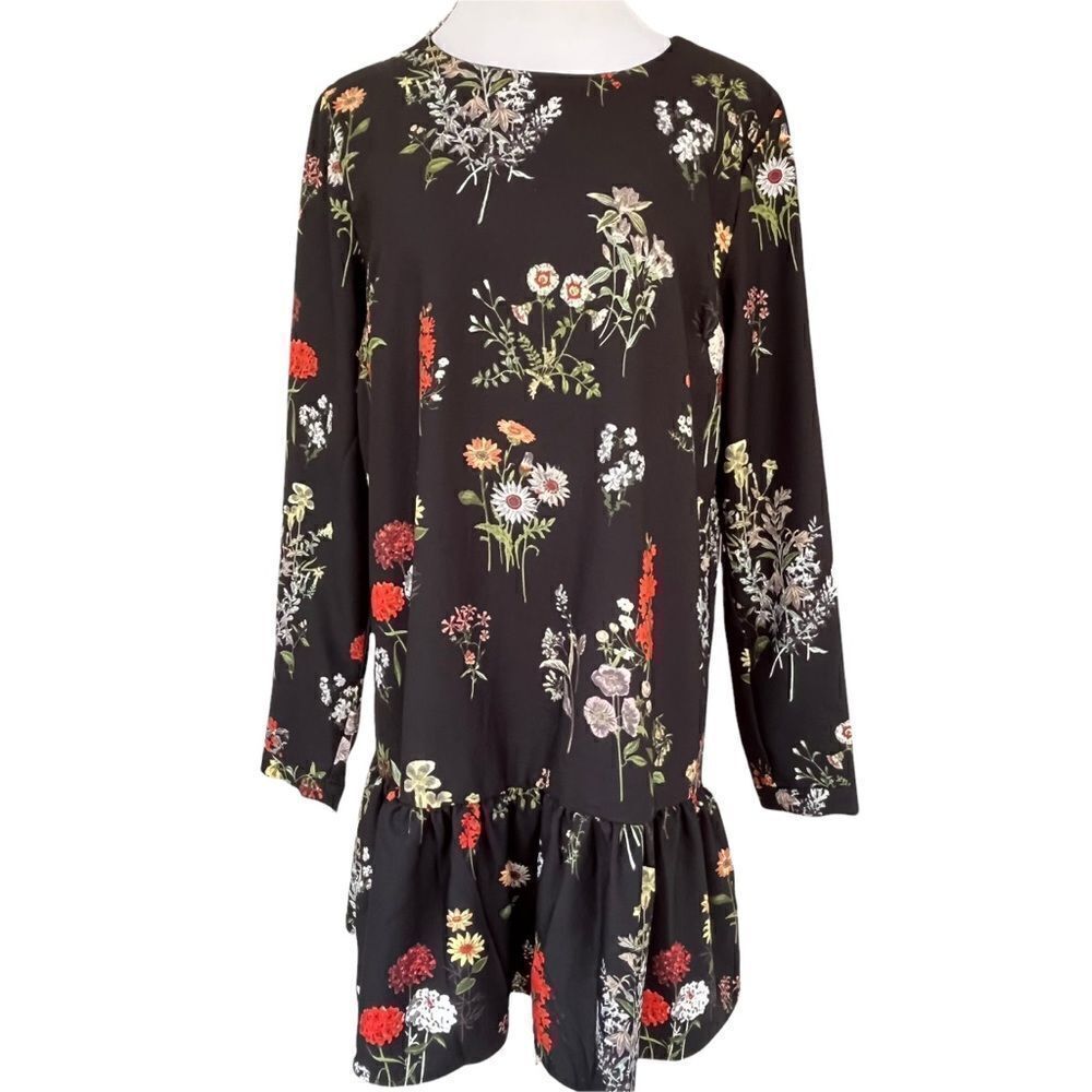 Philosophy Black Floral Peplum Mini Dress M NWT
